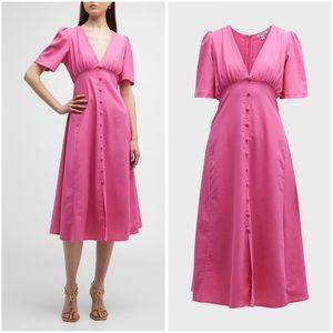 NWT Lalibela Fuschia/Hot Pink Linen Blend Short Sleeve Midi Dress
